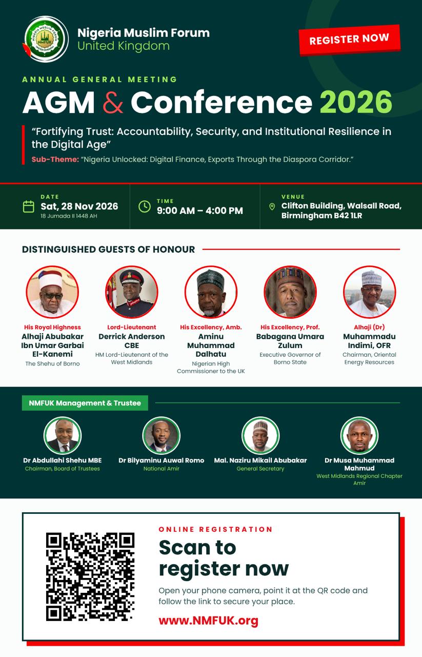 NMFUK AGM and Conference 2026 - Saturday 28 November 2026, 9am to 4pm, Clifton Building, Walsall Road, Birmingham B42 1LR. Theme: Fortifying Trust: Accountability, Security, and Institutional Resilience in the Digital Age.